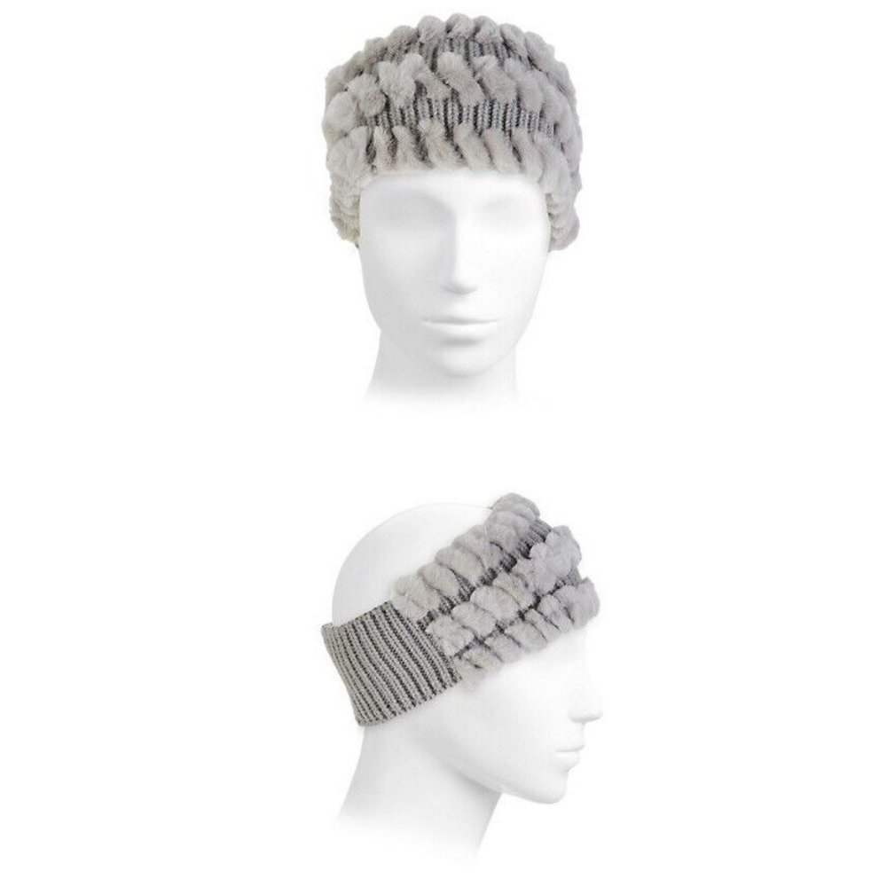 GLAMOURPUSS NYC Gray Wool Cashmere Rabbit Fur Trim Headband